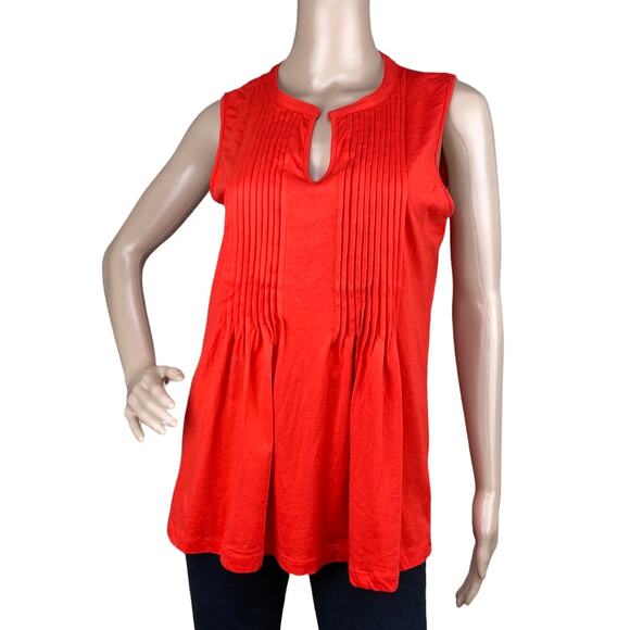 Jones New York Sport Women Red Orange Sleeveless Pleated Split Neck Blouse S - Picture 1 of 7